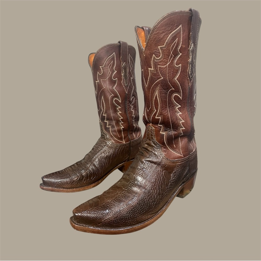 Men's Lucchese Brown Ostrich Western Boots size 9.5 D